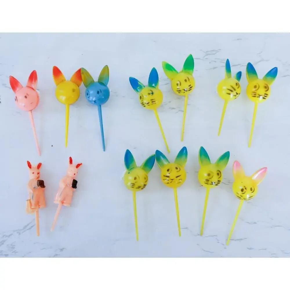 VTG Set of 13 Bunny Rabbit Cake Toppers Retro MCM Farm Cottage Tea Party Easter
